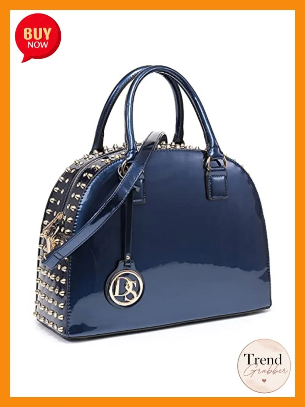Patent Leather Dome Satchel Purse Work Tote Structured Shoulder Bag with Long
